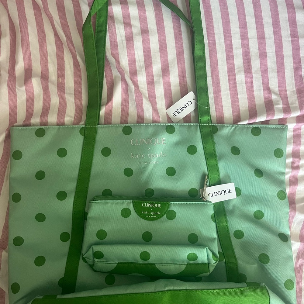 Kate Spade Green Polka Dot Tote Set